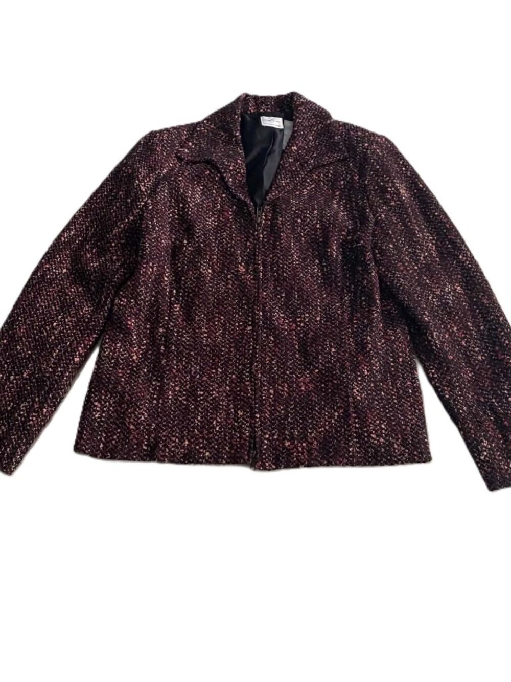 Emma James Liz Claiborne Women's 14 Boucle Tweed Zip Jacket Black Burgundy